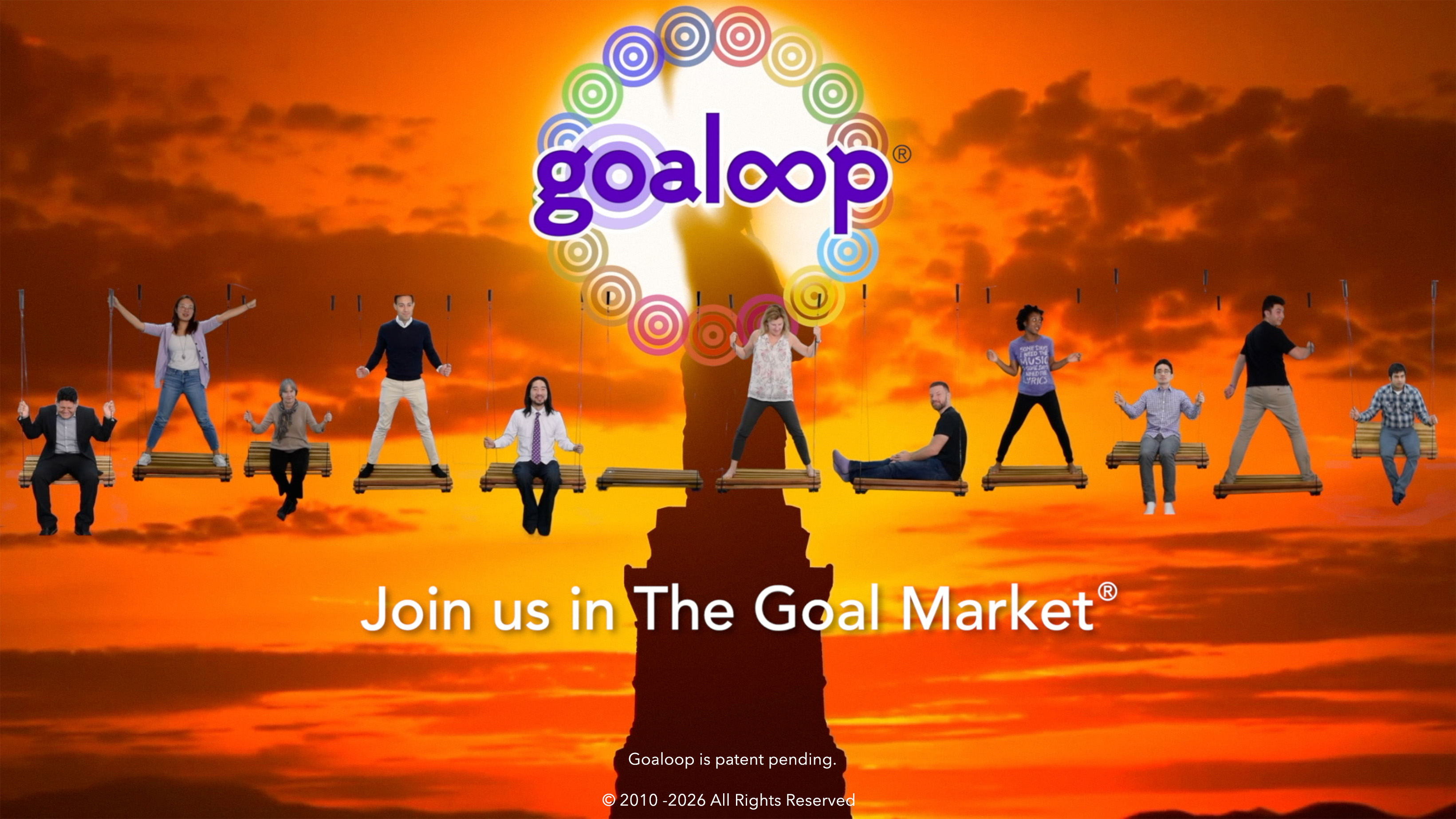 Goaloop swing set at dawn with the Statue of Liberty